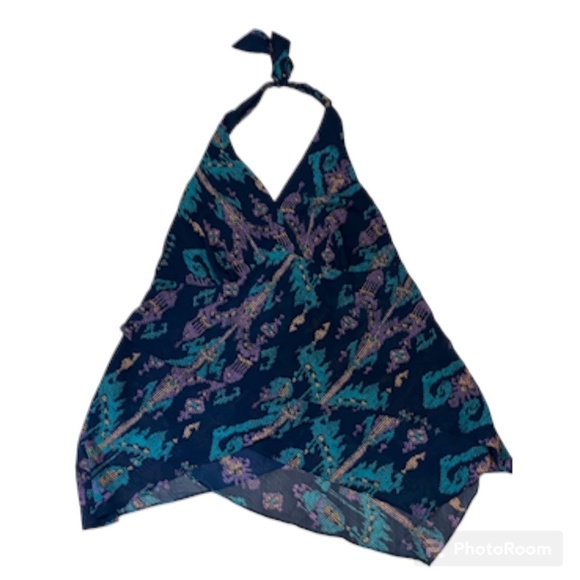 Lane Bryant Coastal Top 20 Blue Halter Artsy Feminine Tiered Coquette Classic - Picture 3 of 12